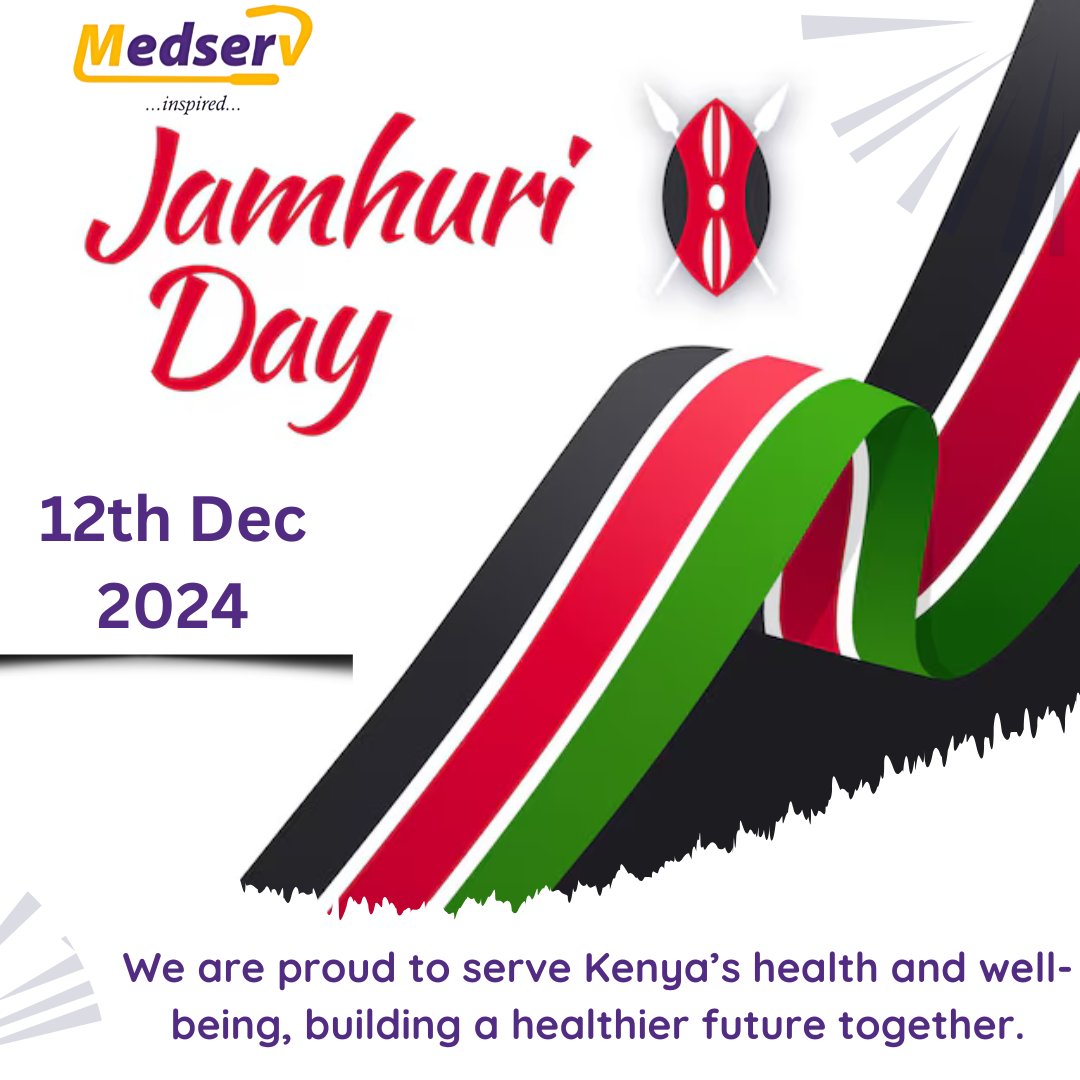 MedservL2709's tweet photo. This Jamuhuri Day, we honor the spirit of independence and the progress that has shaped our nation. At Medserv Africa we are proud to contribute to the continued growth of a healthier Kenya, serving with dedication and commitment to the well-being of all. 

Happy Jamuhuri Day! https://t.co/Minbn1qKVl