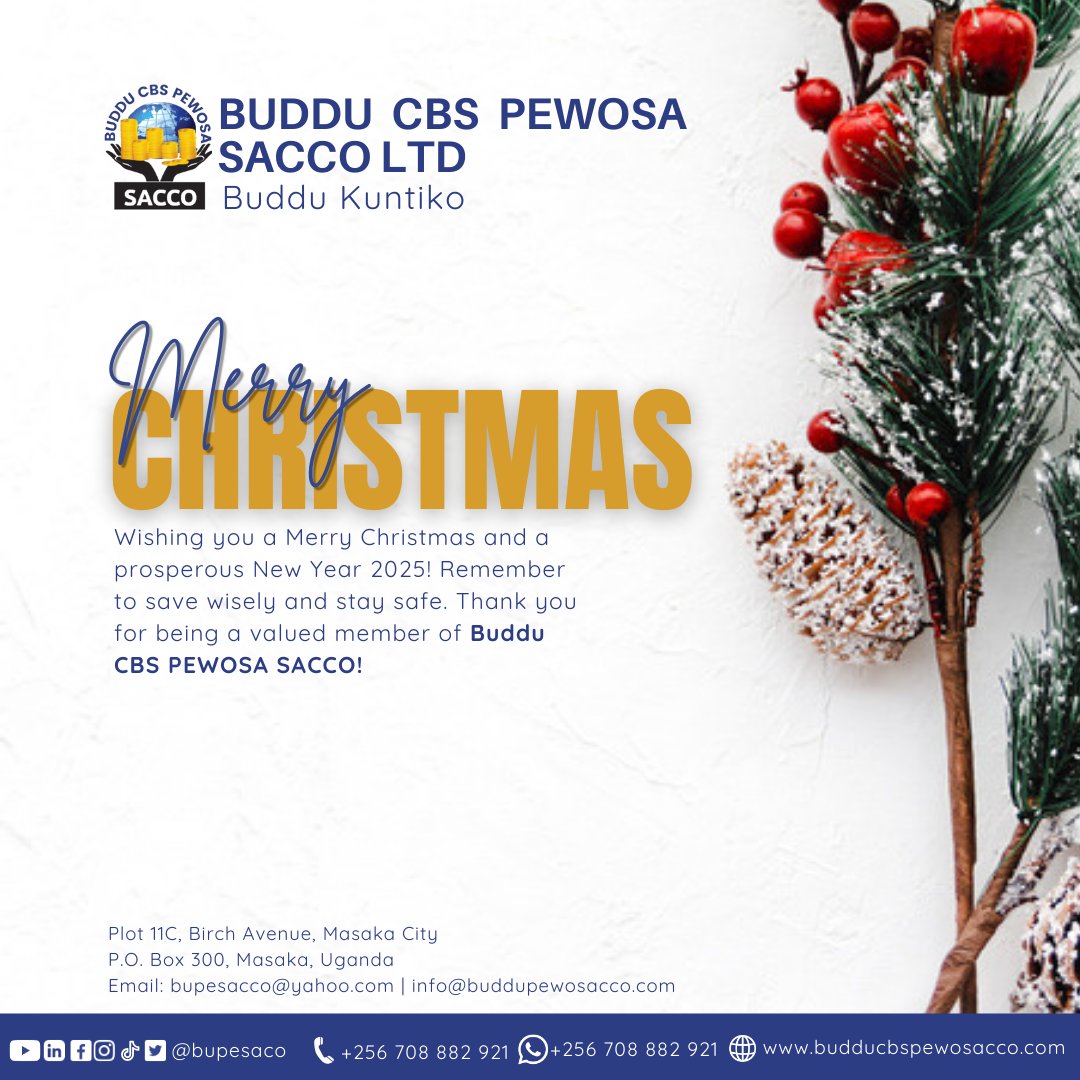budducbspewosa's tweet photo. 🎄 Wishing you a Merry Christmas & a prosperous New Year 2024! 🎉 Thanks to all our valued members. Save wisely & build a financially empowered future! #MerryChristmas @HappyNewYear #SaveWisely #eyeeterekerabuteraokukya #FinancialEmpowerment @Buddukuntiko @eyeeterekera https://t.co/gnIxX0iDqF