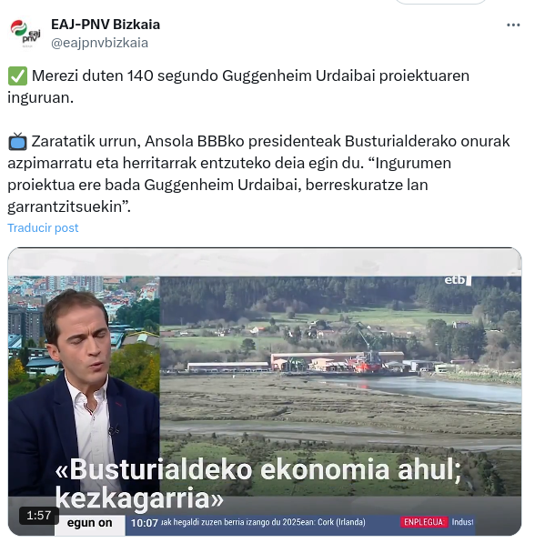 GreenpeaceEUS's tweet photo. Antsolak @EgunOnETB  📺programan Urdaibaiko Guggenheimaren inguruan egndako adierazpenei lotuta

Irakurri beharreko hari bat 🧵 https://t.co/JUyp72o62u