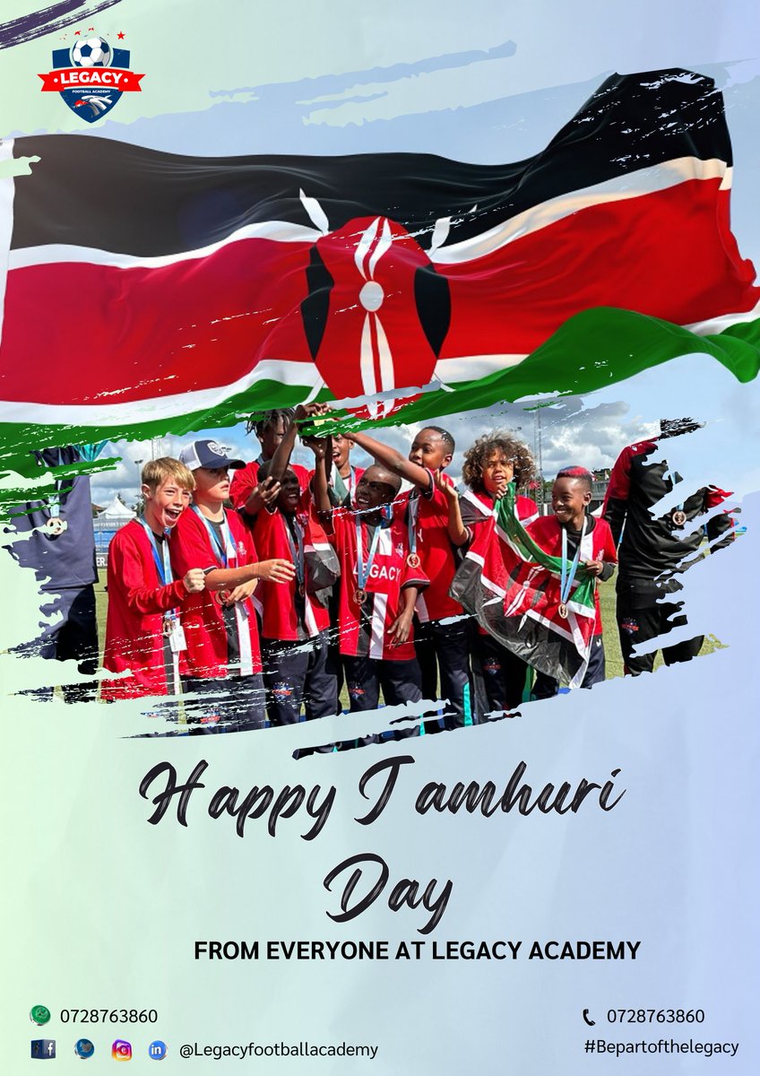 🇰🇪 Happy Jamhuri Day from LEGACY FOOTBALL ACADEMY!

Today, we celebrate Kenya's independence and the resilience, unity, and strength of our nation. Let’s honor this day by building a brighter future for ourselves and our communities.

#JamhuriDay2024   
#IndependenceDay