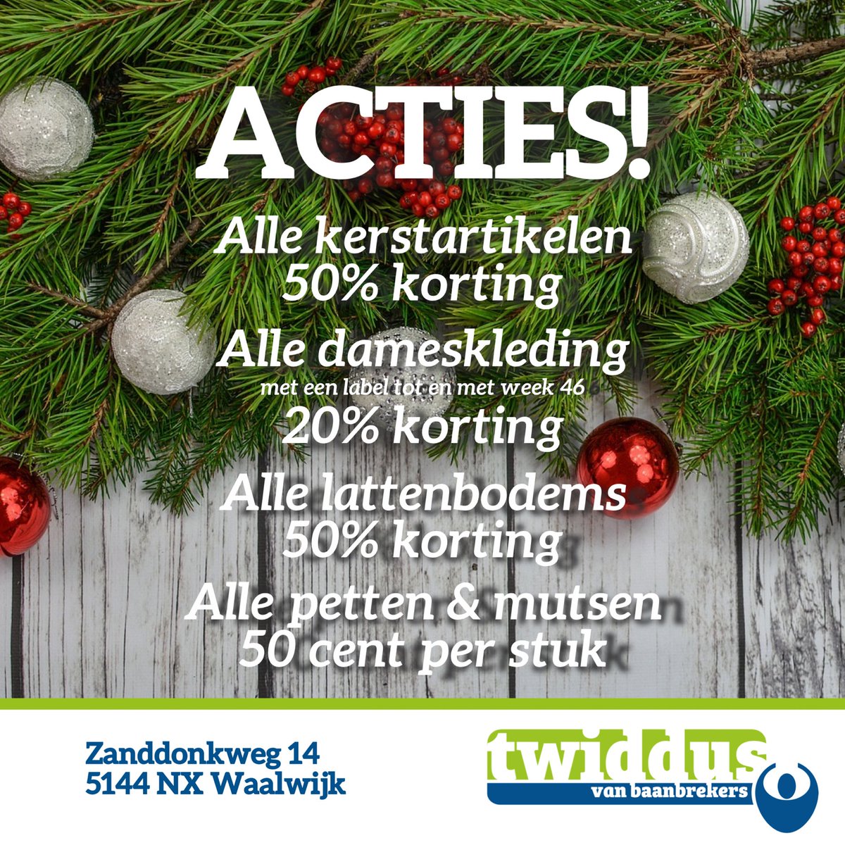 twiddus's tweet photo. Kringloopwarenhuis Twiddus in Waalwijk heeft leuke eindejaarsacties! Kom gauw kringloopwinkelen en geniet van het #voordeel!

#actie
#acties
#aanbieding
#kringloop
#circulair
#hergebruik
#kringloopwinkel
#kringloopwarenhuis
#Twiddus https://t.co/eNnBmrvTaw
