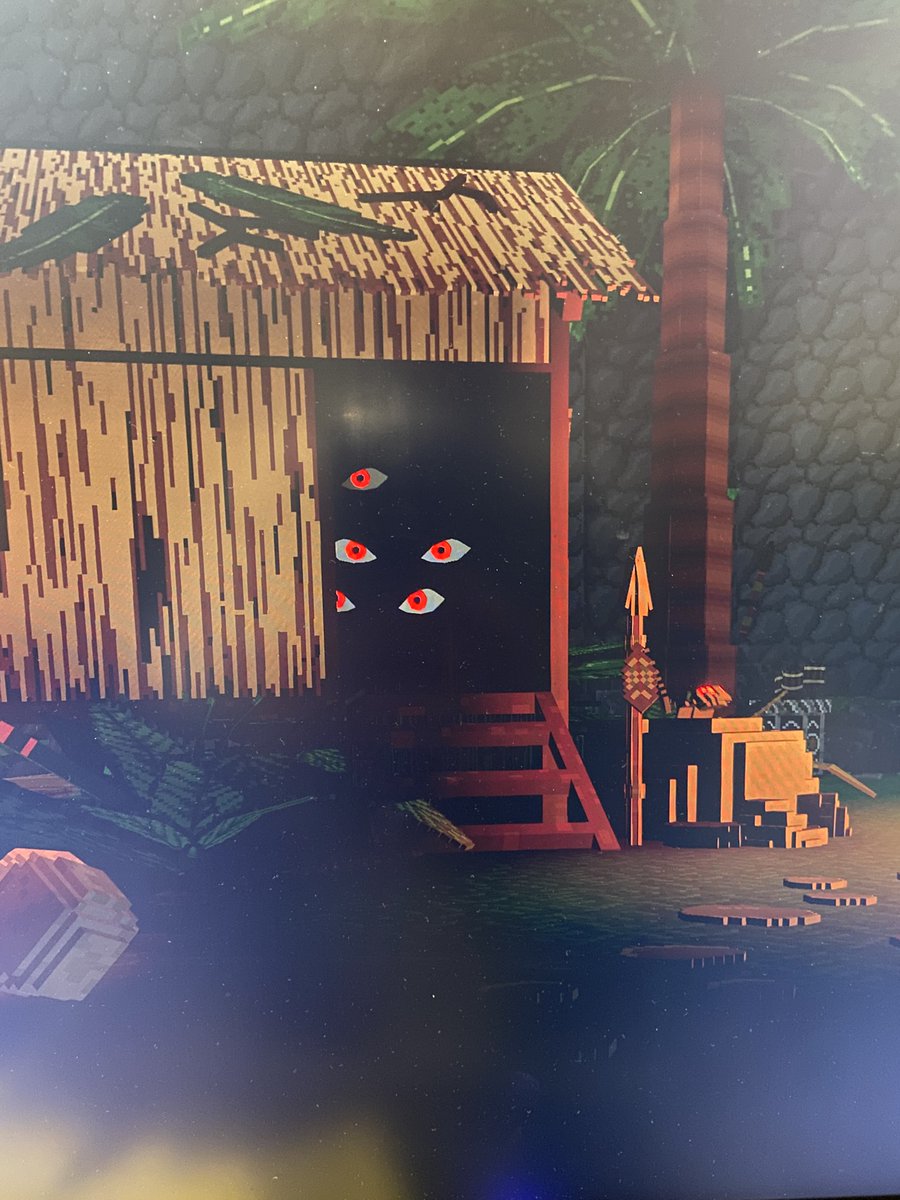 Winne752's tweet photo. Found a spooky Wood Cabin with Scary Eyes on Lost Island in @TheSandboxGame. Who dares to knock on the door? 🏚️👀 @Box3app https://t.co/b9pwxa4mLD #TheSandbox #AlphaSeason4 #AS4SocialChallenge https://t.co/htPwl17Qh7