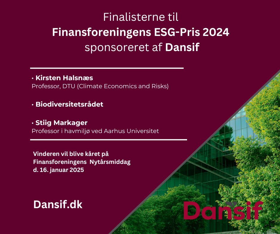 Biodiversitetsrådet er nomineret til Finansforeningens ESG-Pris 2024 🍀🤗 som én blandt tre finalister. Se indstillingerne her: dansif.dk/finalisterne-t… #dkgreen