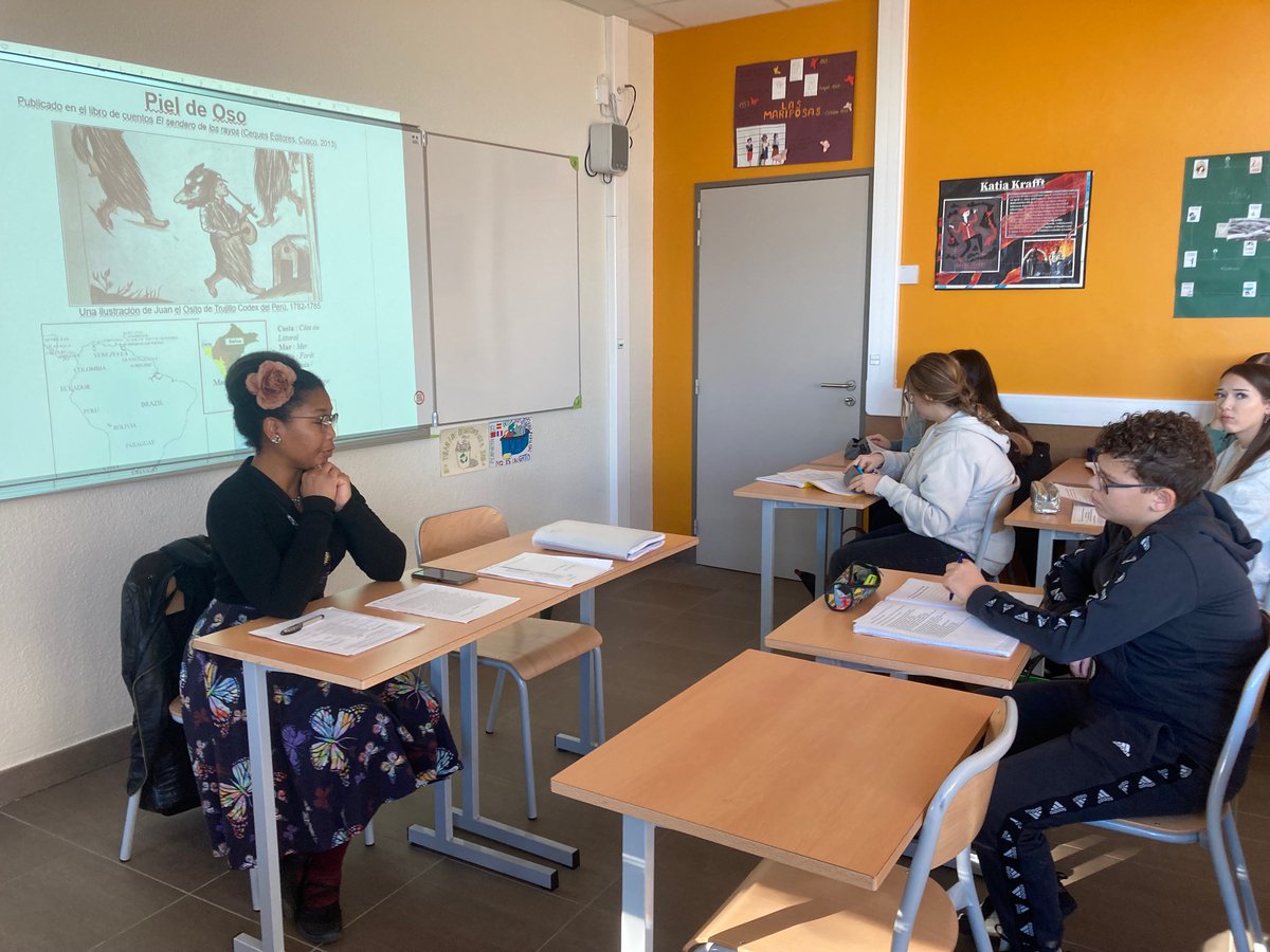 Atelier de traduction littéraire avec ALCA, Agence du Livre en Nouvelle-Aquitaine, pour la classe de seconde 02. Les élèves ont traduit un récit inédit en français, le conte "Piel de oso" ("Peau d'ours") de l'autrice péruvienne Karina Pacheco Medrano.