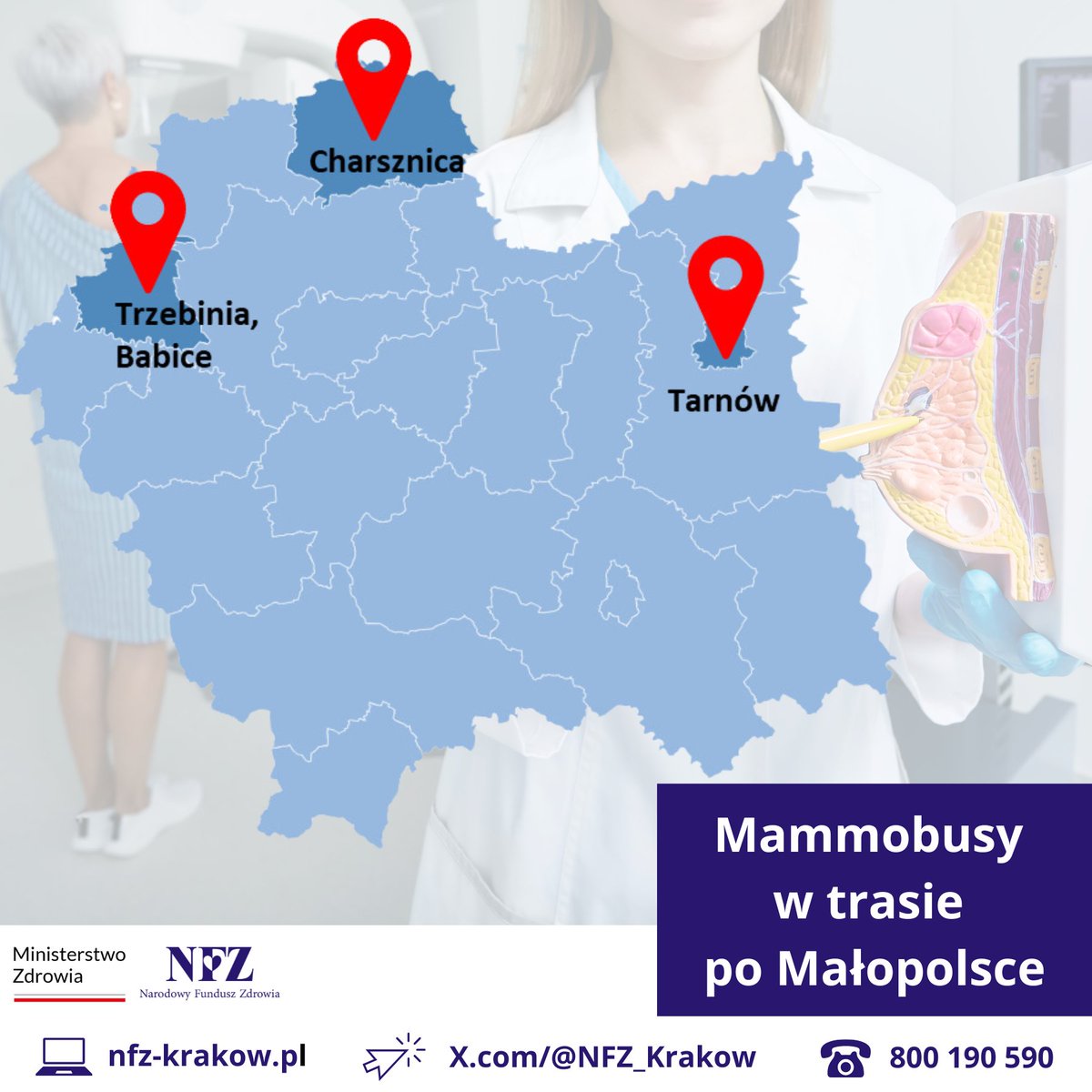 NFZ_Krakow's tweet photo. 👩👱♀️ Masz 45-74 lata?
🎀 Regularnie badaj piersi w programie profilaktycznym @NFZ_GOV_PL i miej pewność, że jesteś zdrowa ❣️
W pracowni stacjonarnej lub mammobusie.
🗺️ Dziś #mammobus w:
#Charsznica,
#Trzebinia,
#Babice,
#Tarnów.
ℹ️ https://t.co/1f3azkJpEx https://t.co/yAbeDgxz1M