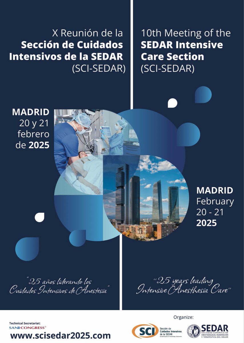 🎉 X Reunión Nacional de la <a href="/SCISEDAR/">@SCISEDAR</a>

🗓️ 20 y 21 de febrero de 2025
📍 Madrid

🔹 Una cita imprescindible para anestesistas en cuidados intensivos con ponentes de prestigio y debates sobre tecnología, humanización y tratamientos personalizados

ℹ️ + info: sh1.sendinblue.com/3jcx8trwb5xpfe…