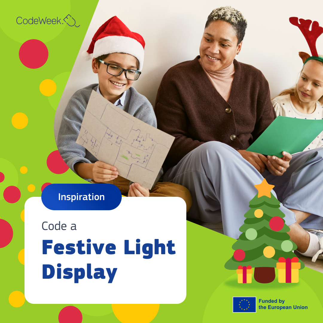 CodeWeekEU's tweet image. ✨🎁 Brighten your #CodingAtChristmas with a Festive Light Display! 🎄💡
Students can code twinkling animations in Scratch or control real lights with Micro:Bit/Arduino. 🌟 Experiment with colors, timing & shapes!
🎁 Read our blog: ow.ly/IK1q50UlEmI
#EUCodeWeek