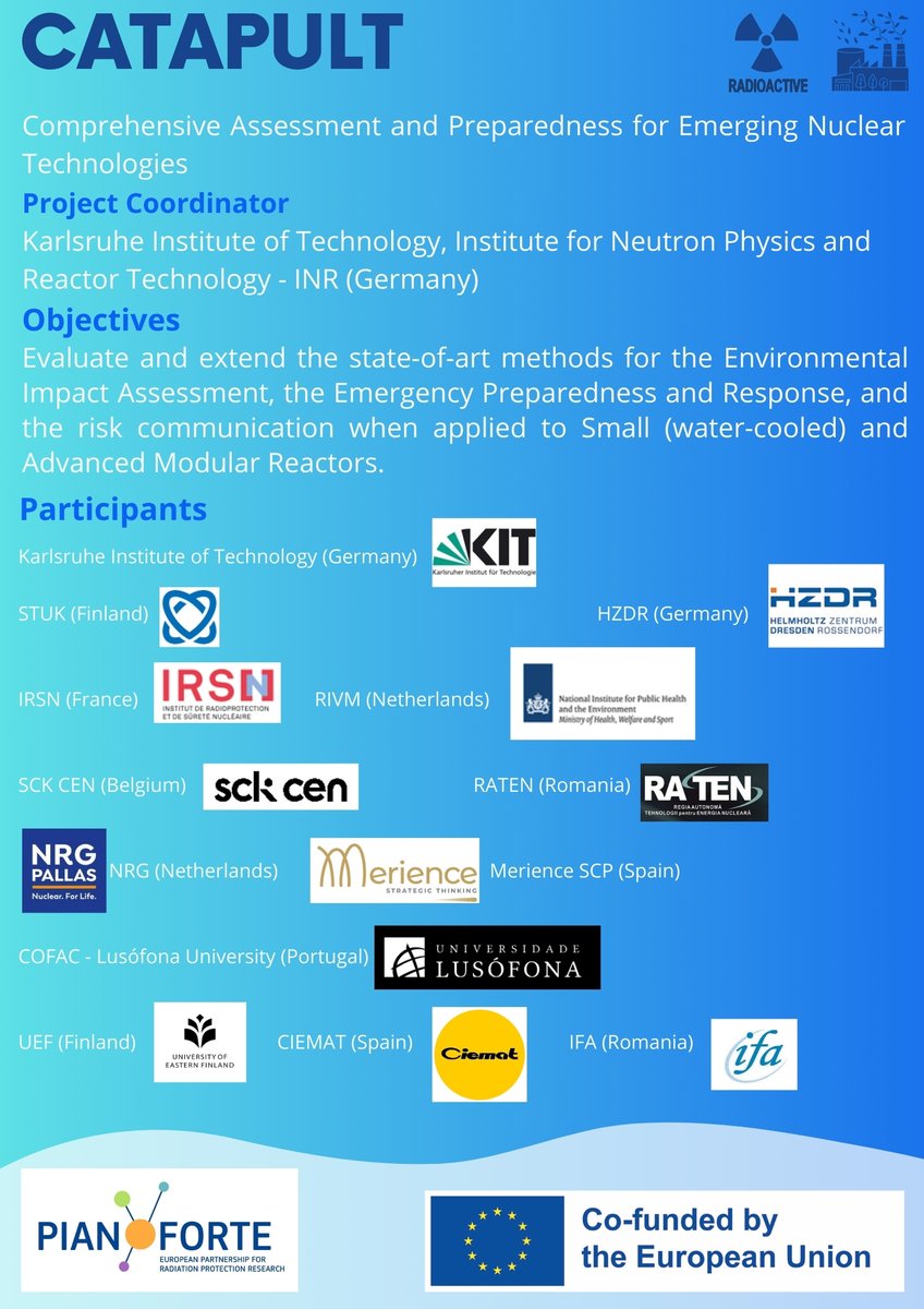 Project #CATAPULT

Coordinator: Dr Fabrizio Gabrielli from INR <a href="/KITKarlsruhe/">Shmoopy</a> 

with <a href="/STUK_FI/">STUK - Säteilyturvakeskus</a> <a href="/HZDR_Dresden/">HZDR @HZDR@helmholtz.social</a> <a href="/rivm/">RIVM</a> <a href="/IRSNFrance/">IRSN France ➡️ @ASNR_Fr 📌</a> <a href="/SCKCEN/">SCK CEN</a> <a href="/nrgcom/">NRG PALLAS</a> <a href="/Merience/">Meritxell Martell</a> @ulusofona <a href="/CIEMAT_OPI/">CIEMAT</a> <a href="/UniEastFinland/">University of Eastern Finland</a> #RATEN 🇷🇴 #IFA 🇷🇴

#pianoforte #call2024 #radiationprotection #Research