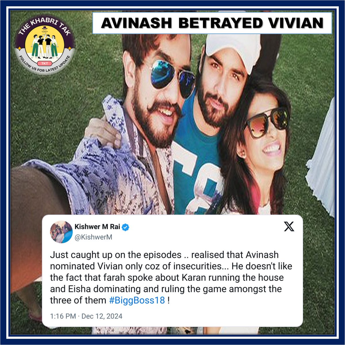 The Khabri Tak (@thekhabritak) on Twitter photo Latest : <a href="/KishwerM/">Kishwer M Rai</a> reacts to latest episode of #BB18 & says " Avinash Nominated #VivianDSena because of insecurities "🔥🔥
Heart goes out to <a href="/VivianDsena01/">Vivian Dsena</a>♥️
Comment - Your Opinion
#BiggBoss #BiggBoss18
Follow - <a href="/TheKhabriTak/">The Khabri Tak</a> for more Latest : <a href="/KishwerM/">Kishwer M Rai</a> reacts to latest episode of #BB18 & says " Avinash Nominated #VivianDSena because of insecurities "🔥🔥
Heart goes out to <a href="/VivianDsena01/">Vivian Dsena</a>♥️
Comment - Your Opinion
#BiggBoss #BiggBoss18
Follow - <a href="/TheKhabriTak/">The Khabri Tak</a> for more
