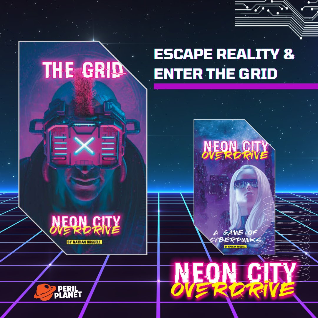 perilplanet's tweet photo. The Grid watches, listens, and controls—it's the pervasive electronic infrastructure that defines Neon City. 🌆⚡️ Dive into The Grid, the supplement that takes your games off the streets and into the digital wonderland. #roleplayinggame  #CyberpunkGaming #NeonCityOverdrive https://t.co/fD729yj9cP