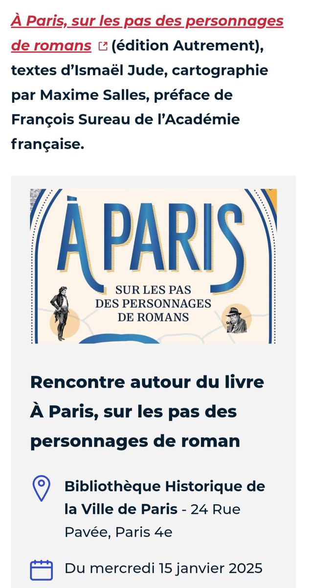 série #ParcoursLittéraires 
Figures romanesques
aux4coinsde ...
#Paris
#ParisCentre
Bonne exploration ...
Carte interactive des lieux
sous
paris.fr/pages/des-plaq…
+ un rdv à  noter à la 
<a href="/bibhistorique/">Bibliothèque historique de la Ville de Paris</a> 
le 15 janvier 2025...