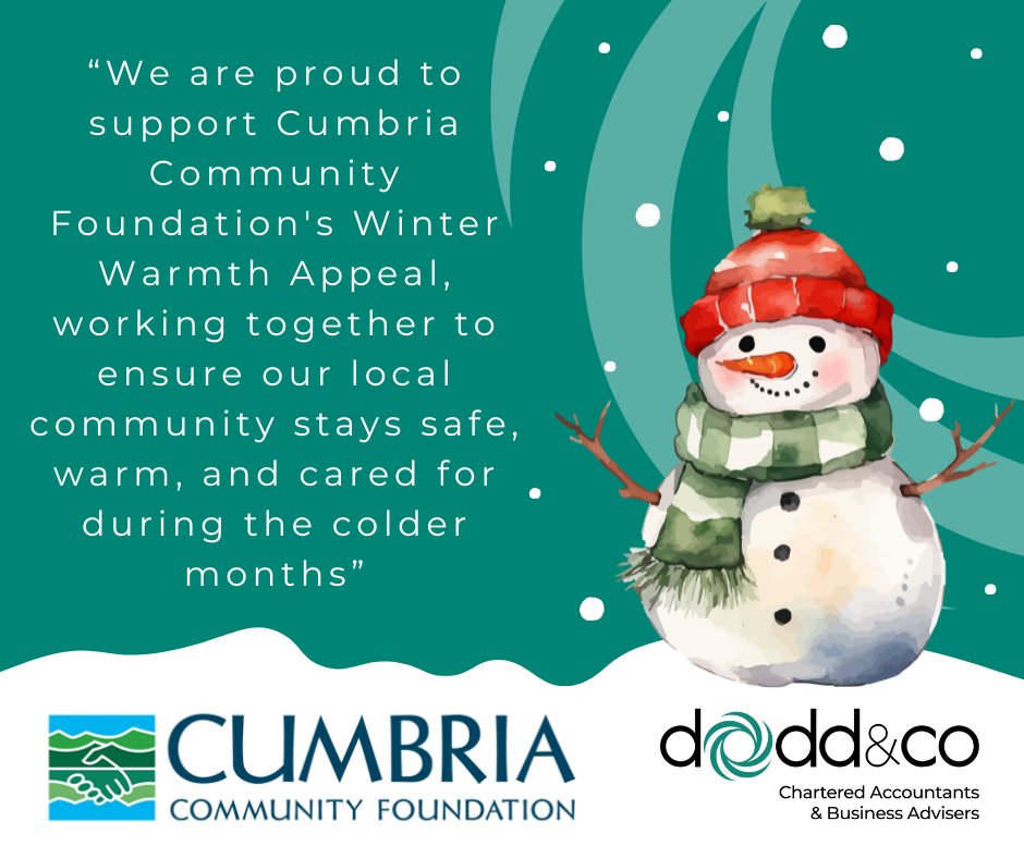 Cumbria Foundation (@cumbriacf) on Twitter photo Tomorrow is the last day of our Winter Warmth Appeal match fund challenge ❄️
Thank you so much to everyone who has donated so far, including the fabulous <a href="/DoddAccountants/">Dodd Accountants</a> - one of many kind-hearted businesses who've given generously to help keep vulnerable older people warm ❤️ Tomorrow is the last day of our Winter Warmth Appeal match fund challenge ❄️
Thank you so much to everyone who has donated so far, including the fabulous <a href="/DoddAccountants/">Dodd Accountants</a> - one of many kind-hearted businesses who've given generously to help keep vulnerable older people warm ❤️