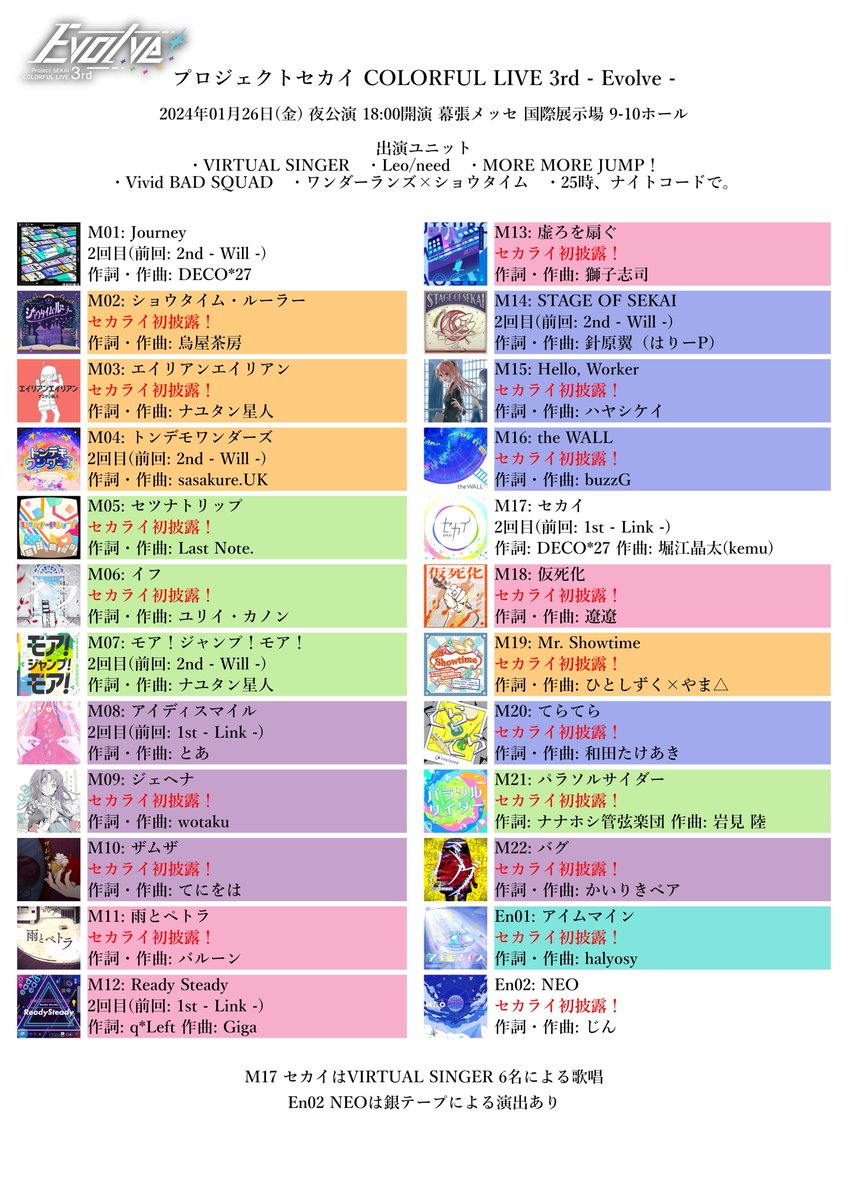 過去の #セカライ セトリ(1st-3rd)】 プロジェクトセカイ COLORFUL