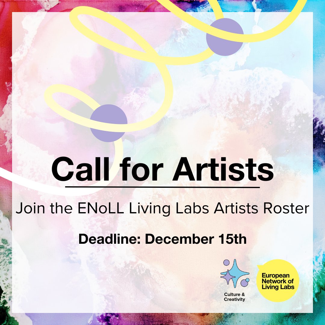 The world needs more art! 🧑‍🎨💡

Are you ready to collaborate with like-minded individuals and shape the future of our Living Labs landscape? 🌐🚀 

Join the ENoLL Culture&amp;Creativity Working Group roster of artists now: bit.ly/3NVNdNy

Deadline to apply: 15/12/2024! ⏰