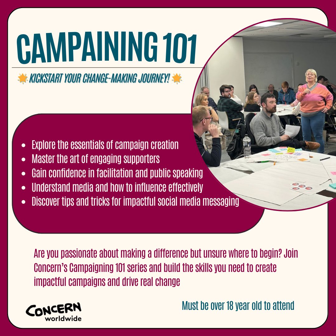 concernactive's tweet photo. 📣 New workshop series 📣 
Introducing Campaigning 101, a workshop series that held enable the to get involved or enhance you activism and change making skills. 
🔗 https://t.co/fLJ47LegXx 

Start your change making journey in 2025! ⭐ 

#Campaigning101 #ConcernGlobalCitizenship https://t.co/s3XWCBx6iB