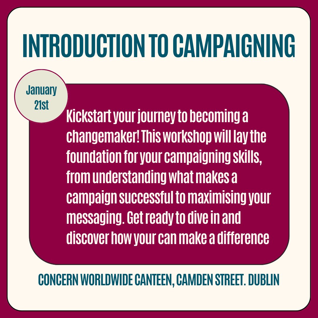 📣 New workshop series 📣 
Introducing Campaigning 101, a workshop series that held enable the to get involved or enhance you activism and change making skills. 
🔗 tinyurl.com/yf573b6x 

Start your change making journey in 2025! ⭐ 

#Campaigning101 #ConcernGlobalCitizenship