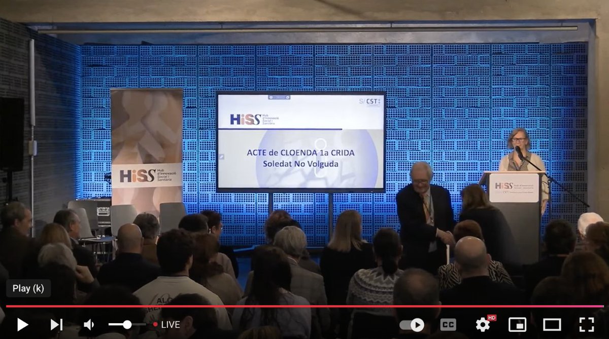 Seguint en streaming l'acte de cloenda de la 1a Crida del Programa Transforma del <a href="/HiSShubinnova/">HiSS Hub d'Innovació Social i Sanitària</a> sobre el repte de la soledat no volguda 👇

youtube.com/live/vUpX6Dwra…

A punt per escoltar les conclusions de 10 projectes d'#innovació social i en salut 👌