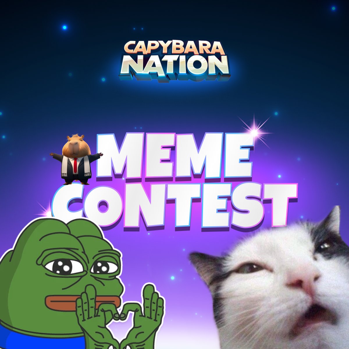 🍊Capybara Nation Meme Contest 🍊

Let’s see your best #CapybaraNation meme! Top 3 best memes will get: $100 USDT each 🤑

Show us your best Capybara Nation or $BARA memes! 

How to enter:
1. Follow <a href="/capy_nation/">Capybara Nation - $BARA is live on Crypto.com</a>
2. Like and retweet this post 
3. Reply this post with your best