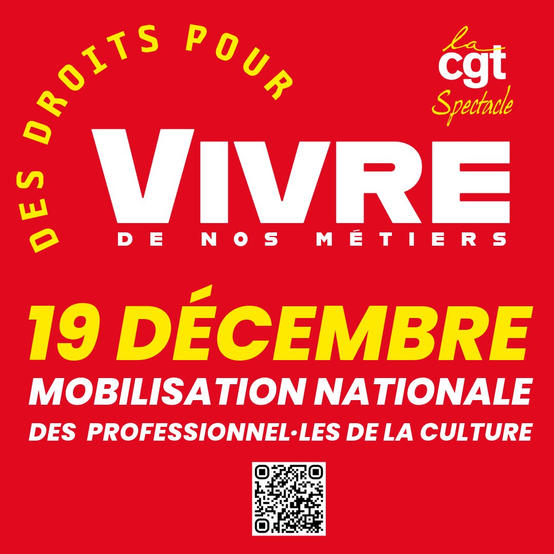 NOUS VOULONS VIVRE DE NOS METIERS !
19 DECEMBRE MOBILISATION NATIONALE DES PROFESSIONNEL·LES DE LA CULTURE
L’ensemble des professionnel·les est appelé à se mettre en grève le 19 décembre prochain 
lc.cx/MobilisationsD… lc.cx/Preavis19122024
lc.cx/19DécembreMobi…