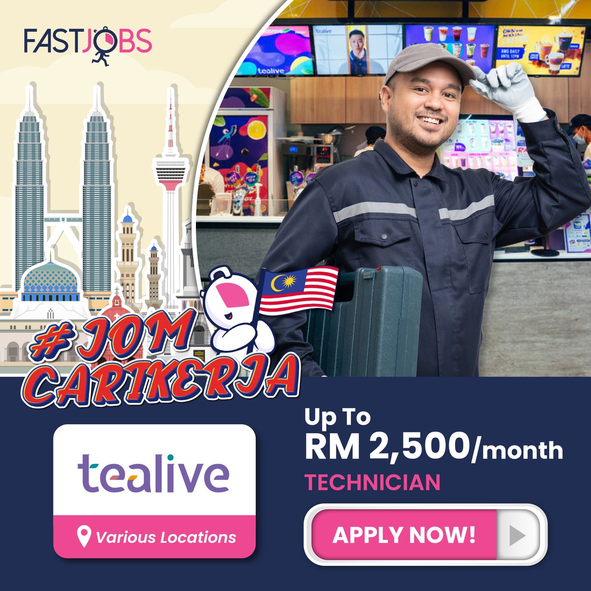 FastJobsMY's tweet photo. 1. HLA I https://t.co/9JDHZ5KcZp
2. 4Fingers I https://t.co/xxIiebXAAB
3. Tealive Technician I https://t.co/AhXT8AkwK0
4. Gong cha I https://t.co/mLeHc4zNr8
And More! Jom Cari Kerja Now with FastJobs!
#JomCariKerja #findjobs #carikerja #HiringNow #ApplyNow #FastJobs https://t.co/Vcxrkx3mWu