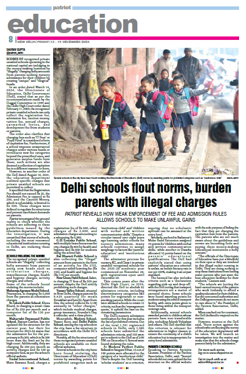 #EXCLUSIVE | <a href="/Patriot_Delhi/">The Patriot</a> reveals how weak enforcement of fee and admission rules allow schools to make unlawful gains #Nursery #DelhiSchools #Delhi <a href="/Dir_Education/">DIRECTORATE OF EDUCATION Delhi</a> <a href="/AtishiAAP/">Atishi</a> 

thepatriot.in/reports/delhi-…
