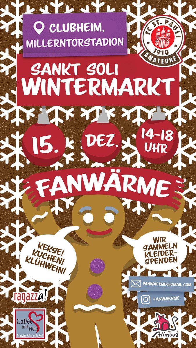 UltraFCSP2002's tweet image. Gerne Teilen wir die Veranstaltung der Initiative FANWÄRME. Am Sonntag von 14-18 Uhr gibt es einen Sankt Soli Wintermarkt im Clubheim. Mehr Infos unter: instagram.com/fanwaerme?igsh…