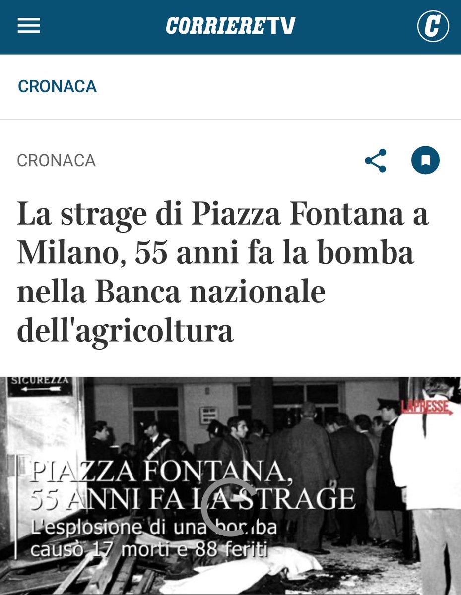 Il 12 dicembre 1969 a Piazza Fontana il terrorismo neofascista ha colpito al cuore il nostro Paese. Ricordare e riconoscere la matrice di quella strage non è solo un dovere ma il fondamento per difendere la libertà e la democrazia da chi semina odio

#PiazzaFontana
