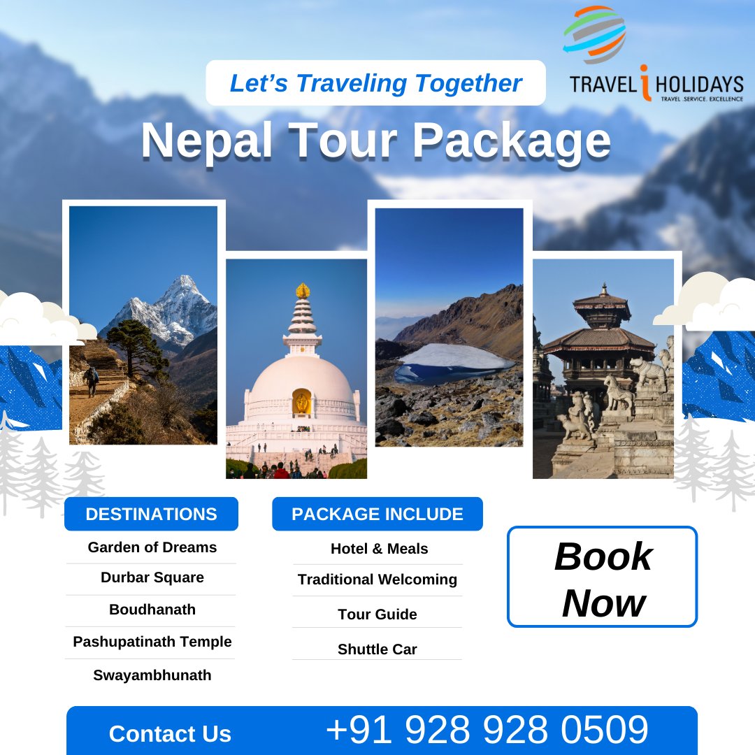TraveliHoliday's tweet photo. Explore Nepal With Travel I Holidays!
Nepal is a beautiful country with a rich culture and stunning natural landscapes. Travel I Holidays offers a variety of tour packages to explore Nepal, catering to different interests and budgets. https://t.co/ytpG3HF3ED
