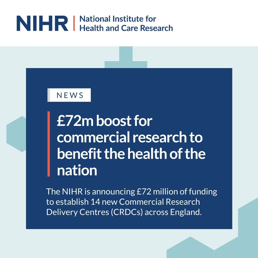 We have announced £72m of funding to establish 14 new Commercial Research Delivery Centres across England. These exciting new centres will work with industry partners and other research delivery infrastructure to speed up commercial clinical research delivery and make it more