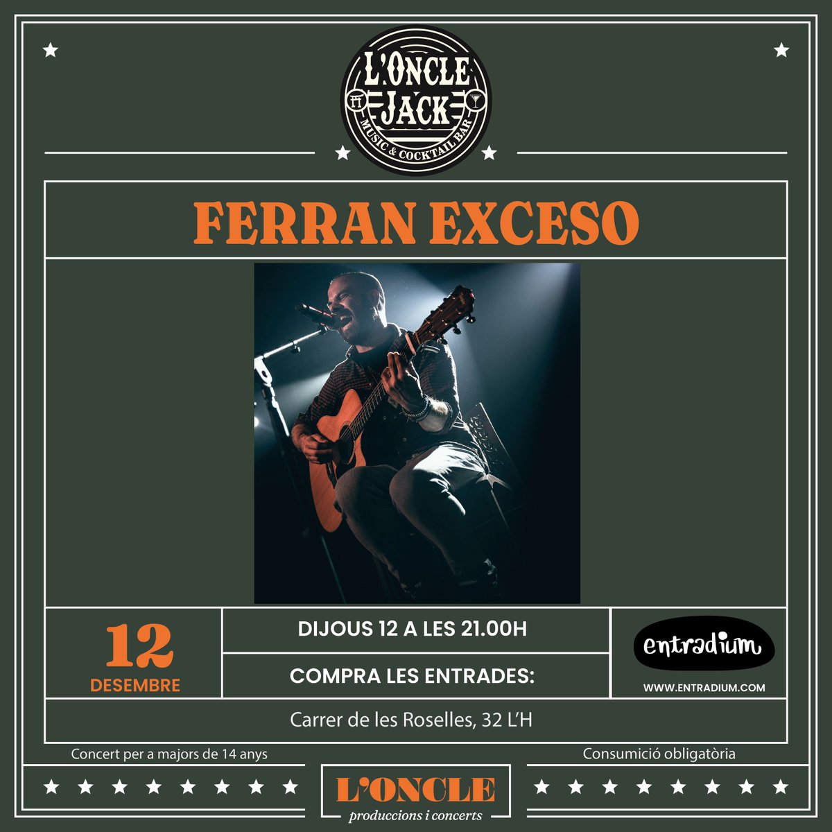 Esta Noche EN ACÚSTICO en HOSPITALET DE LL. 

📍<a href="/onclejack2/">L'Oncle Jack</a> 

⏰ 21:00 Puertas / 21:30 Inicio 

🎟️ entradium.com/events/hospita…

¡Habrá entradas en la taquilla!!