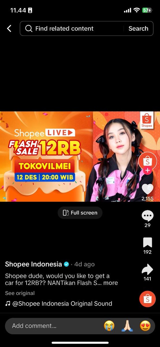 Siap siap mulai malam ini jam 20.00 WIB pantengin #MobilCalya12RBdiShopeeLive disini s.shopee.co.id/AKJu7RecMI banyak promo menarik lain juga🥳