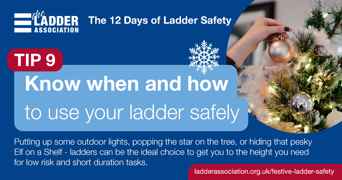 📣 Tip 9 of 12 - Know when and how to use your ladder safely!
This festive season we’re reminding you to take extra care when buying ladders online with our ‘12 Days of Ladder Safety’ top tips! Here’s how to find yourself a cracker: ecs.page.link/VX15L 
#festiveladdersafety