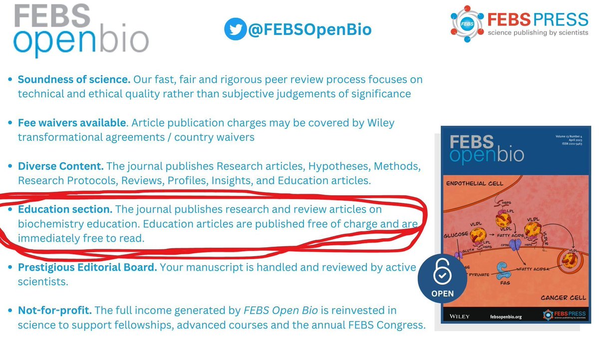 FEBSOpenBio's tweet image. 📣Did you know we publish research articles on biochemistry education, aiming to disseminate advice on education techniques/resources?

➡️buff.ly/3QxwLmd

Education articles are🆓to publish and free to read

#HigherED #EdChat #EduChat
#UKedChat #EdPolicy #StemEducation