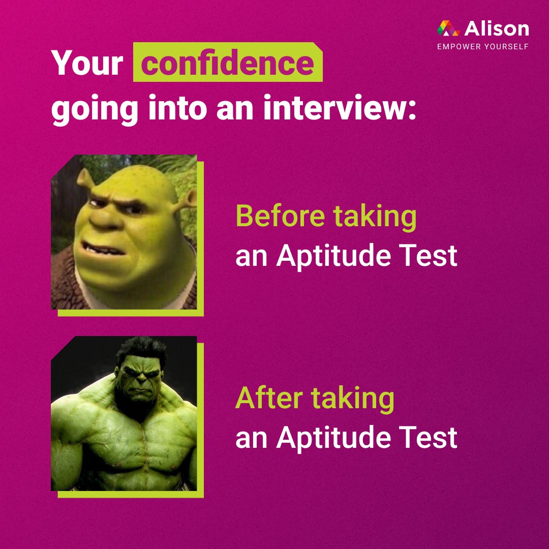 Alison_Learning's tweet image. Our Aptitude Test won&apos;t turn you into a superhero, but it will reveal your strengths, boost your confidence &amp;amp; maybe make you feel like one. Take it for free here - ow.ly/CXVU50UoxsU.

#ConfidenceBoost #FreeAptitudeTest #InterviewPrep #Hulk #Alison #EmpowerYourself
