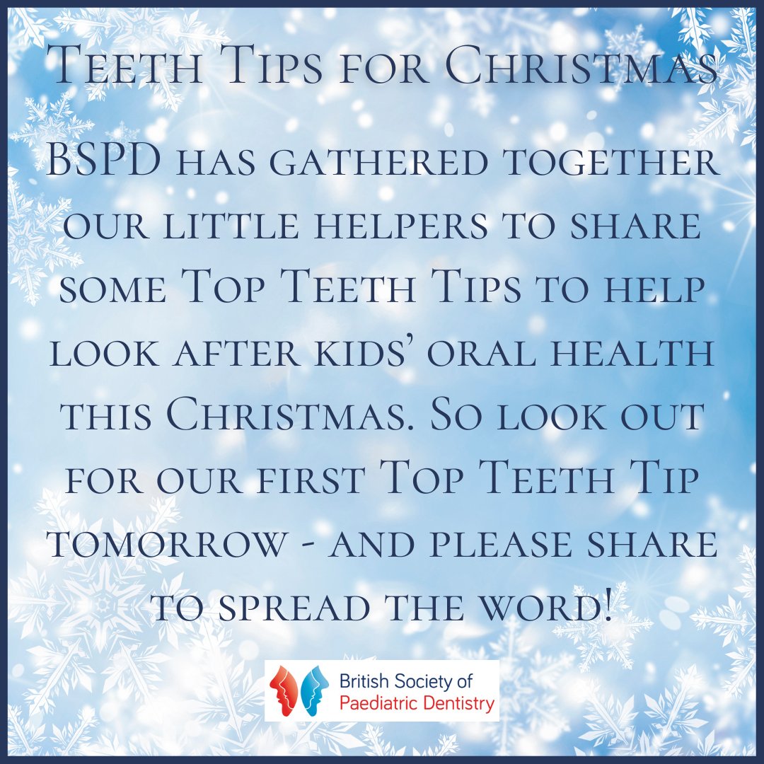 bspduk's tweet image. BSPD has gathered together our little helpers to share some Top Teeth Tips to help look after kids’ oral health this Christmas. 

So look out for our first Top Teeth Tip tomorrow - and please share to spread the word!

#TeethTips #childhealth #Dentist #childoralhealth