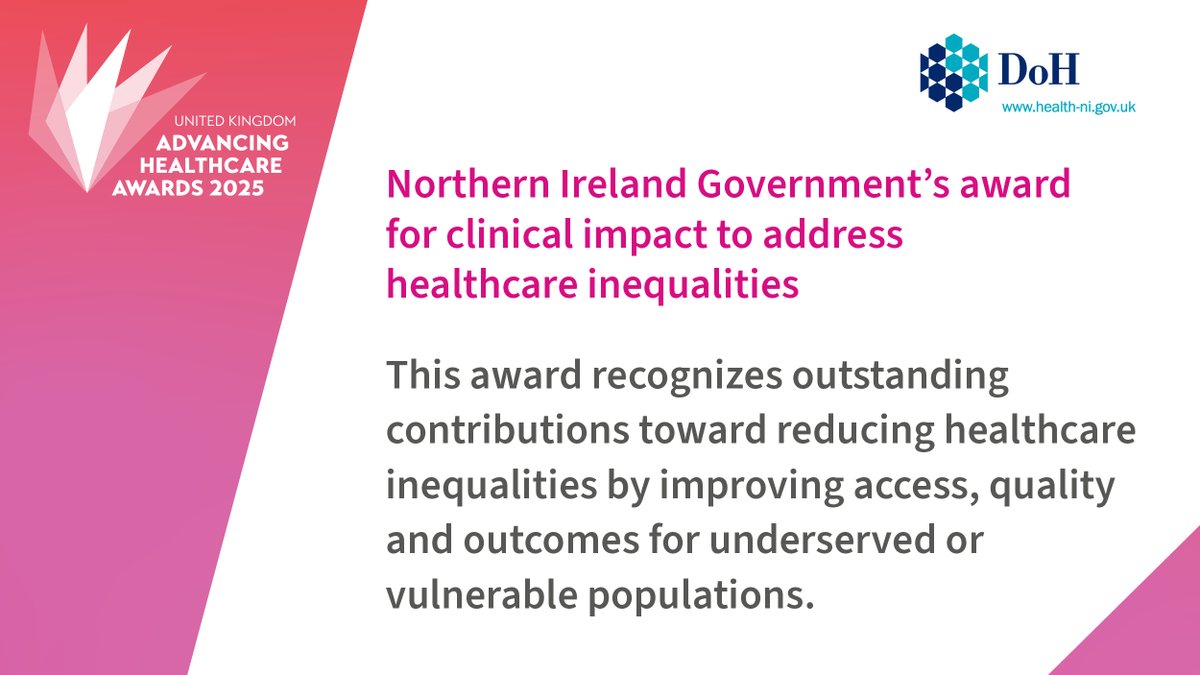 Thinking about entering the new Northern Ireland Government's Award for clinical impact to address healthcare inequalities?
Take a look at our Guide to writing a winning entry 
Lots of top tips to get you started ➡️tinyurl.com/3aevwz7a
Closing date: 14 February  
#AHAwards