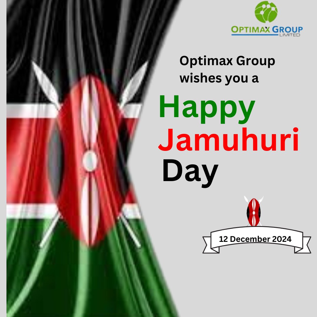 OptimaxGroup's tweet photo. Honoring our independence, our strength, and the spirit of unity. Happy Jamuhuri Day, Kenya.
#jamuhuriday2024 #PrideInOurNation" https://t.co/s6QXRyenbN