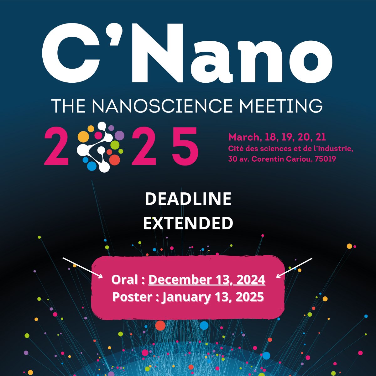 #CNANO2025🎉 l The final days to submit your abstracts for oral presentations at the C'Nano 2025 !

cnano2025.sciencesconf.org/resource/page/…

⏰Oral : 13 décembre 2024

⏰Poster : 13 Janvier 2025