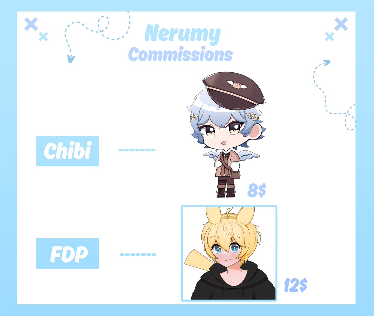 NerumyVT's tweet image. ¡Comisiones Abiertas!

Pueden hablarme al dm para mas detalles si están interesados😁

El pago es por via paypal o ko-fi.

Se agradece el apoyo! 💜