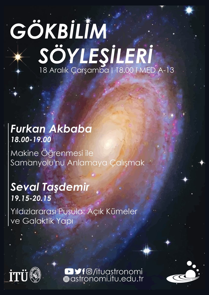 ituastronomi's tweet photo. Bu dönem ilkini gerçekleştereceğimiz Gökbilim Söyleşileri etkinliğimizi sizlere duyurmaktan mutluluk duyuyoruz! 18 Aralık Çarşamba günü MED A-13'te gerçekleştireceğimiz etkinliğimize hepinizi bekleriz! https://t.co/pQe7c7i3Rt