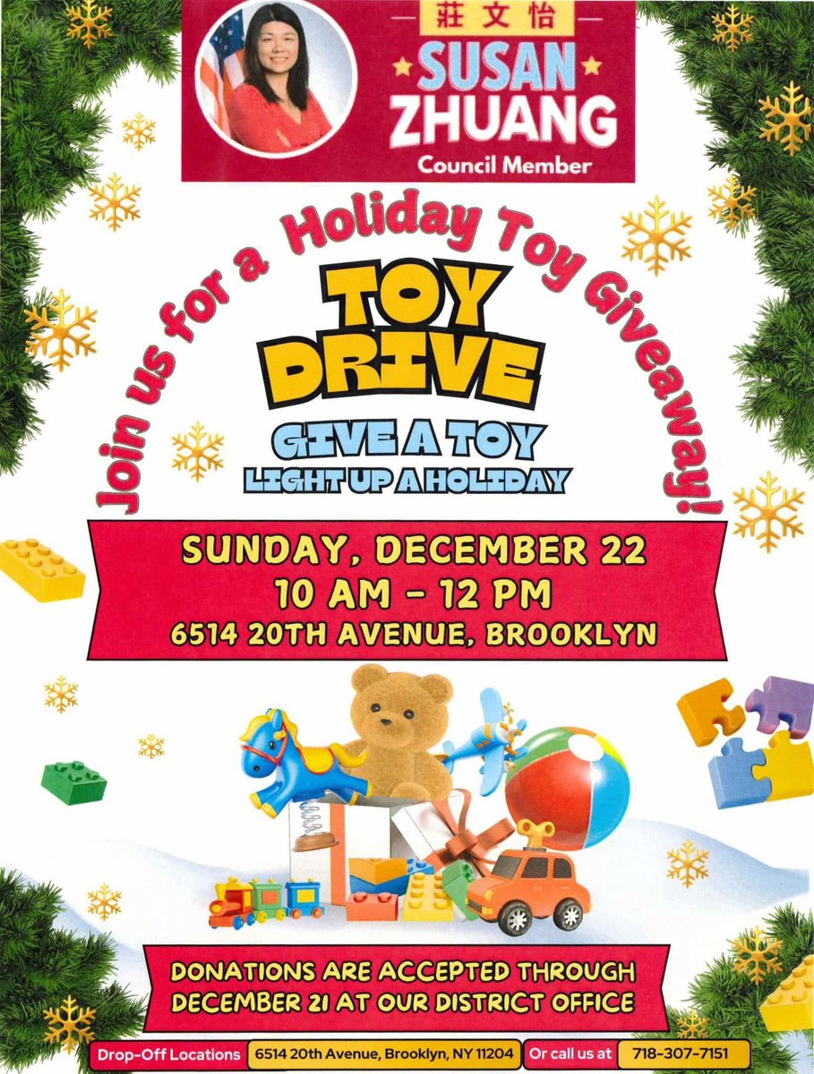 United Chinese Association of Brooklyn, Inc. (@uca_inc) on Twitter photo We had the honor of attending a press conference at <a href="/susanzhuangnyc/">Susan Zhuang 莊文怡</a> where an incredible initiative was announced! We are thrilled to share details about the upcoming event, "Toy Drive: Give a Toy, Light Up a Holiday." Please join us on 12/22/2024. We had the honor of attending a press conference at <a href="/susanzhuangnyc/">Susan Zhuang 莊文怡</a> where an incredible initiative was announced! We are thrilled to share details about the upcoming event, "Toy Drive: Give a Toy, Light Up a Holiday." Please join us on 12/22/2024.