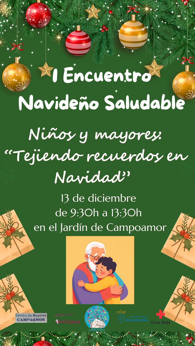 Os invitamos a participar mañana en el I Encuentro Navideño Saludable 

 "NIÑOS Y MAYORES:
TEJIENDO RECUERDOS EN NAVIDAD "🎄 🎁 

Un encuentro intergeneracional donde podrán compartir actividades navideñas ,hábitos saludables y muchos valores.
Pasa un rato agradable con nosotros.