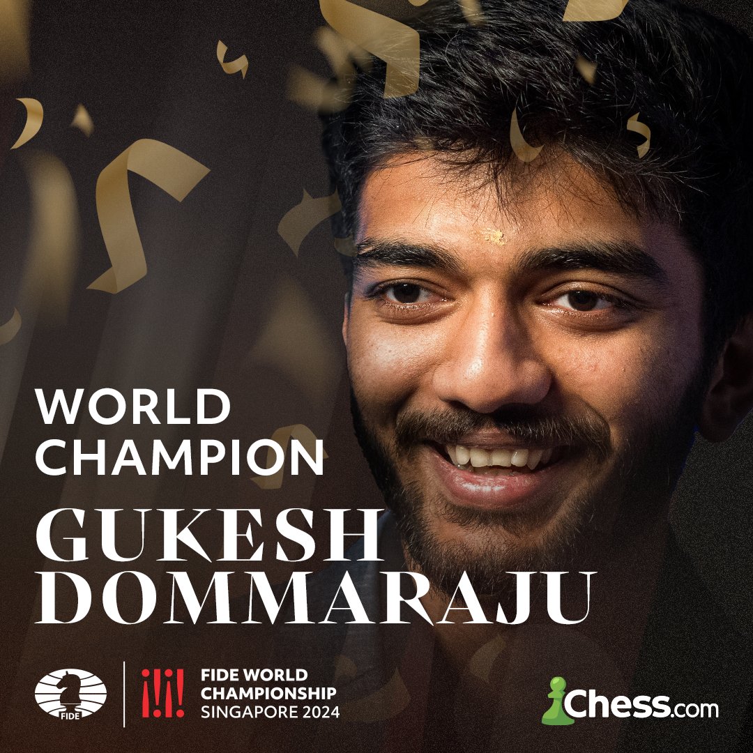 historic moment for Indian Chess! 🇮🇳 Gukesh D is the NEW World Chess Champion! 🤯 At just 18, he's the youngest ever undisputed classical world champion. 
#GukeshDing 
#WorldChampion 
#Chess
#DingGukesh 
#GukeshDing