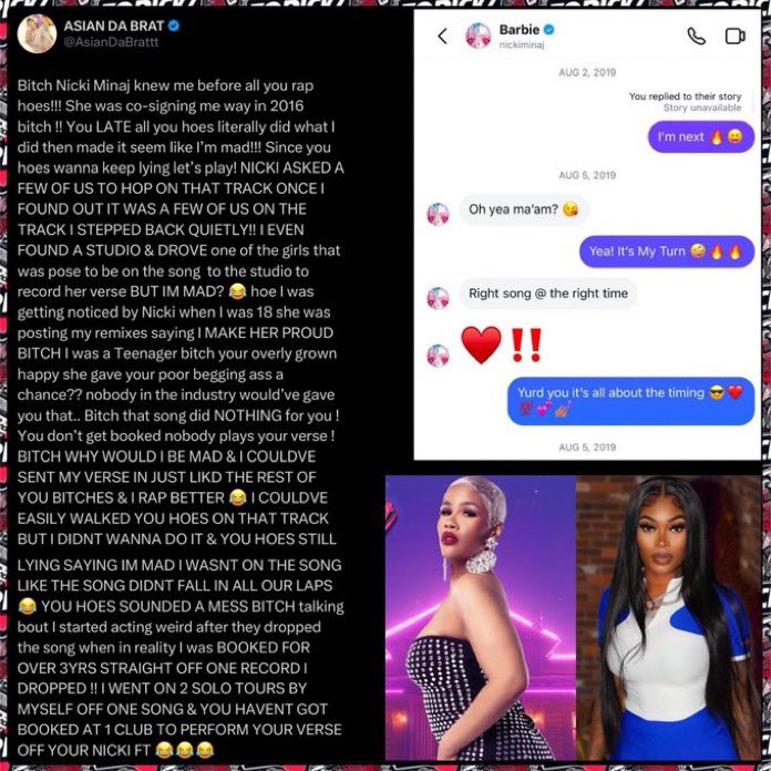 ShesFishy's tweet photo. Why Asian Doll lying saying Nicki asked her to be on the SFG Queen mix but she “turned it down” 🤥😭 https://t.co/dDeJouv90Q