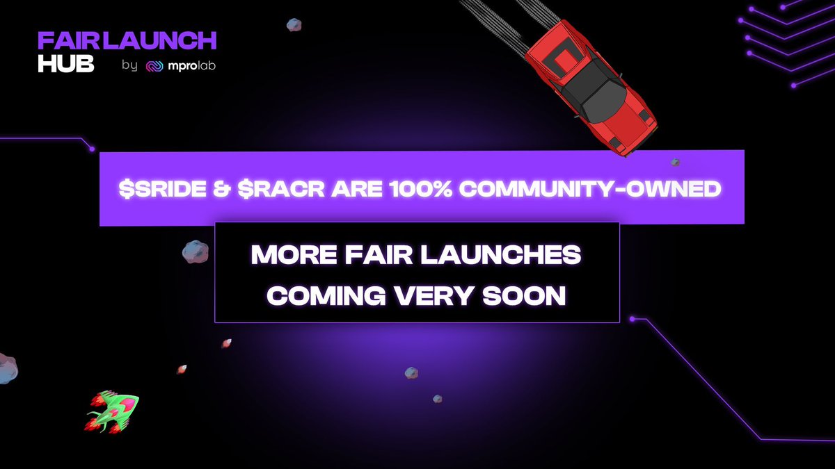 fairlaunchub's tweet image. Did you know? 🟣 

$SRIDE and $RACR are both 100% community-owned tokens, reflecting Fairlaunch Hub’s commitment to fair launches and transparent tokenomics 🚀 

Fairness, transparency, and community ownership are the foundation of everything we build 🔥