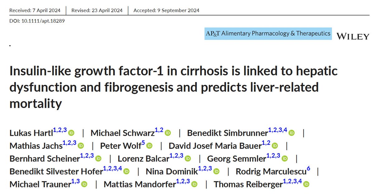ReibergerThomas's tweet image. #LiverX 
Drs. HARTL @hartl_md &amp;amp; SCHWARZ @Mschwa66 of @MedUni_Wien demonstrate that insulin-like growth factor-1 (#IGF1)  is linked to 
🕸️#Fibrogenesis
😬 #Decompensation

📕Full Study @APandT - 🔗t.ly/EMuYm