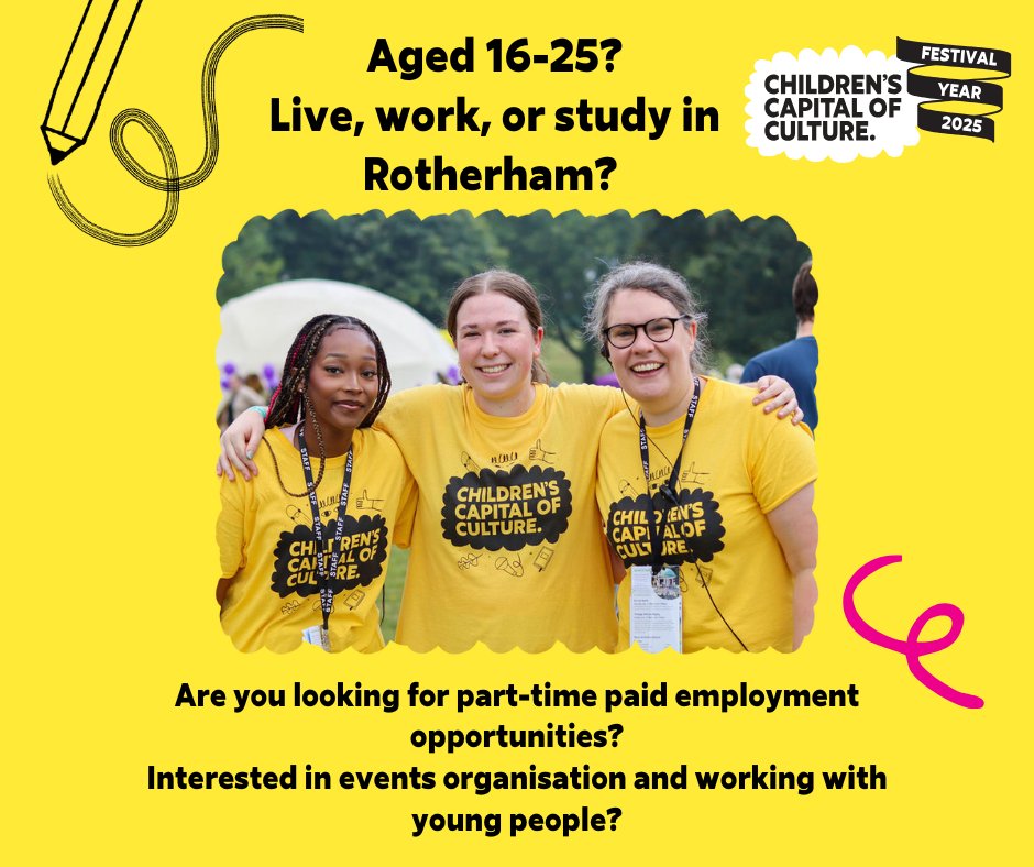 Children's Capital of Culture (@ccoc_roth2025) on Twitter photo If you’re aged 16-to-25 and live, work or study in #Rotherham we have seven new traineeships with local cultural organisations for YOU 📢
Email ccoc@rotherham.gov.ukfor details. If you’re aged 16-to-25 and live, work or study in #Rotherham we have seven new traineeships with local cultural organisations for YOU 📢
Email ccoc@rotherham.gov.ukfor details.