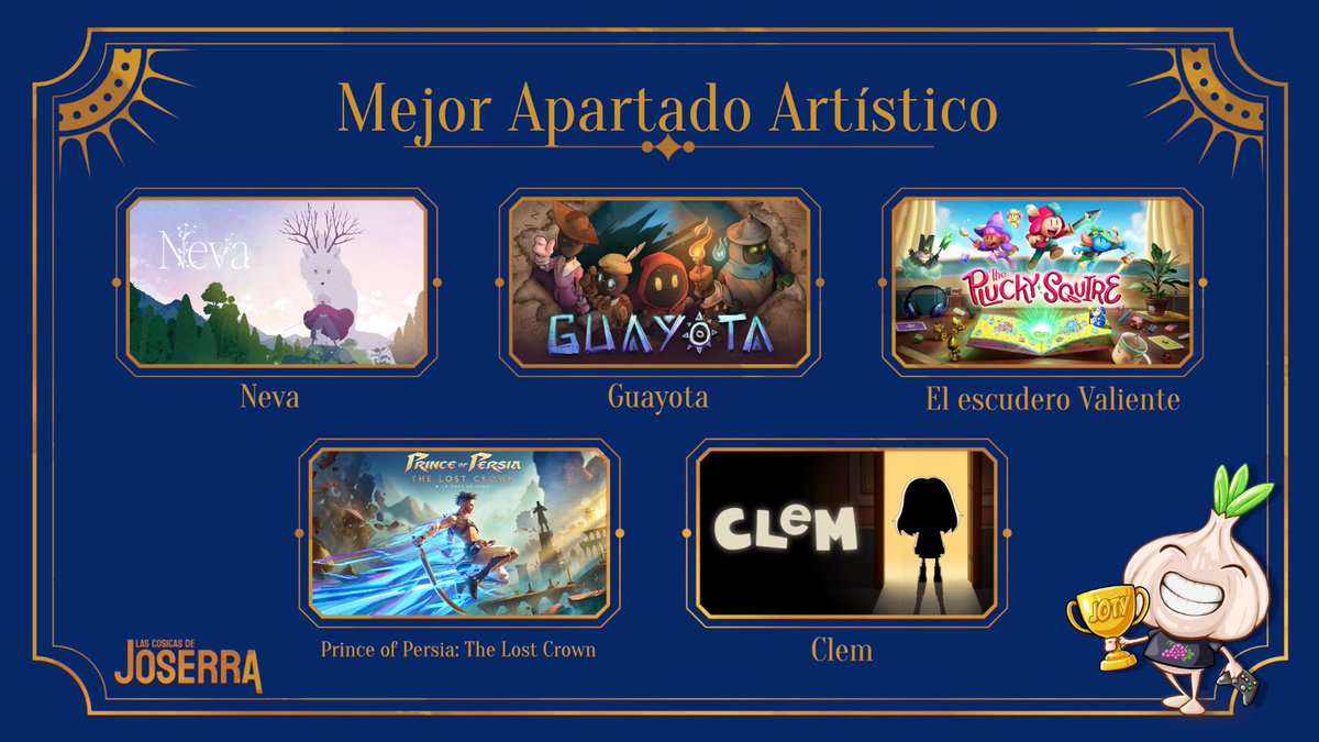 Joserra y sus Cosicas 🍇 (@joserragaming) on Twitter photo Mejor apartado artístico con:
- <a href="/nomadastudiobcn/">Nomada Studio - NEVA & GRIS</a>
- <a href="/GuayotaGame/">Guayota 🔥 OUT NOW 🔥</a>
- <a href="/apossf/">The Plucky Squire 📖 OUT NOW!</a>
- <a href="/princeofpersia/">Prince of Persia™</a>
- <a href="/MangoProtocol/">Mango Protocol</a> Mejor apartado artístico con:
- <a href="/nomadastudiobcn/">Nomada Studio - NEVA & GRIS</a>
- <a href="/GuayotaGame/">Guayota 🔥 OUT NOW 🔥</a>
- <a href="/apossf/">The Plucky Squire 📖 OUT NOW!</a>
- <a href="/princeofpersia/">Prince of Persia™</a>
- <a href="/MangoProtocol/">Mango Protocol</a>
