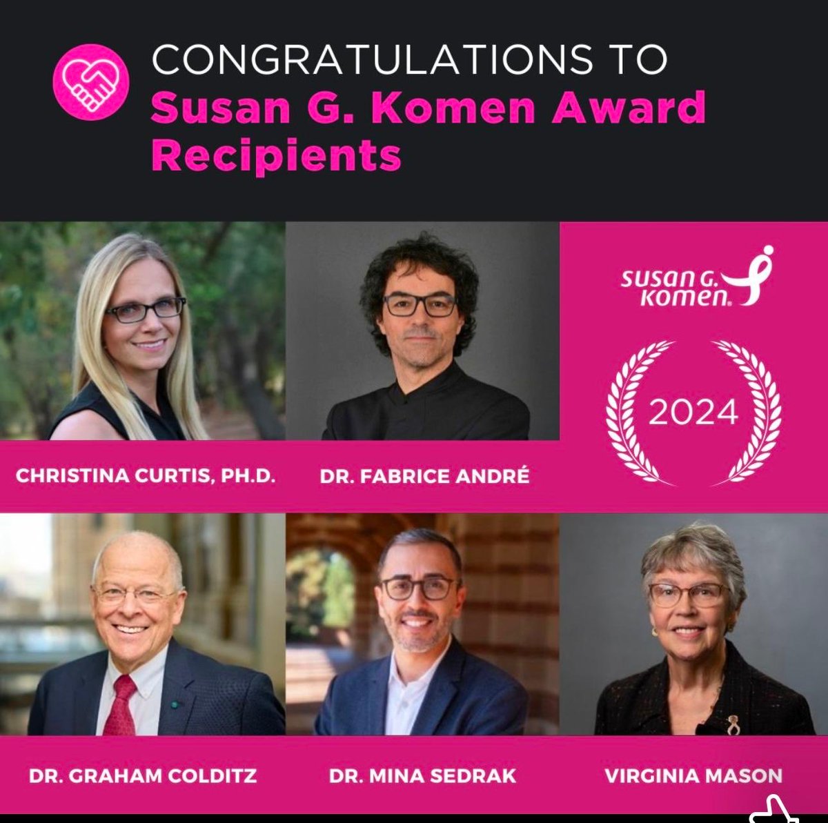 Charles Swanton (@charlesswanton) on Twitter photo Many congratulations <a href="/FAndreMD/">FabriceAndre</a> <a href="/cncurtis/">Christina Curtis</a> on the Susan G Komen awards - a great recognition for all your discoveries
So well deserved Many congratulations <a href="/FAndreMD/">FabriceAndre</a> <a href="/cncurtis/">Christina Curtis</a> on the Susan G Komen awards - a great recognition for all your discoveries
So well deserved