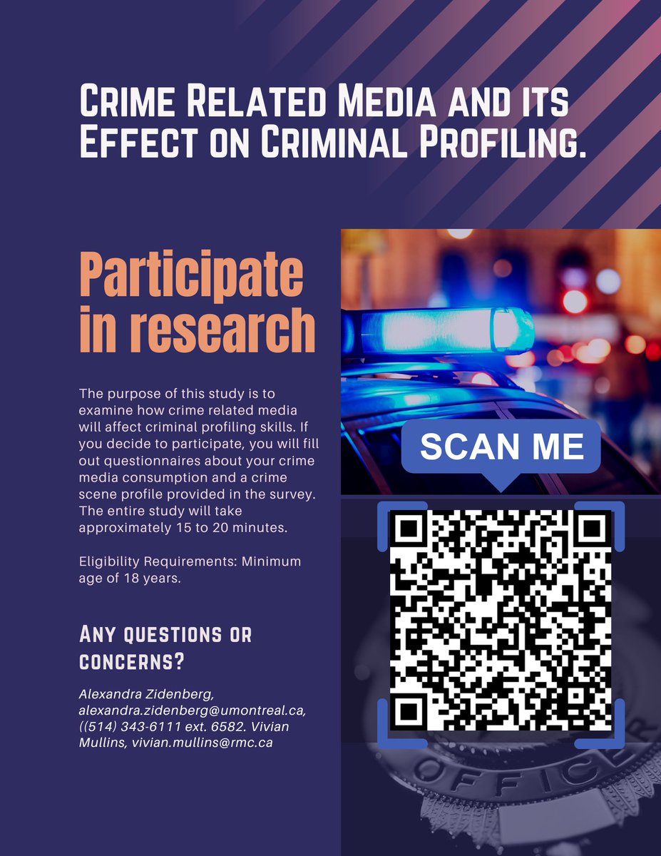 We are looking for individuals to participate in #research looking at how crime related media affects criminal profiling skills. If you like crime media, please consider participating! surveymonkey.com/r/JLWQV9M
#survey #psychology #crimemedia #profiling